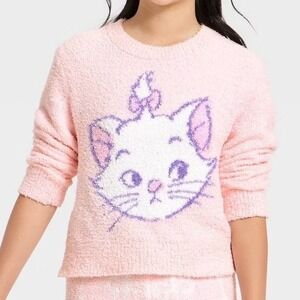 Disney Store Girls Marie The Aristocats Pink Fuzzy Boucle Knit Sweater Size 8